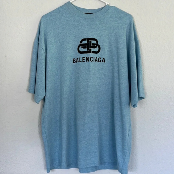 Balenciaga Men’s Light Blue BB Logo Tshirt Size S - Picture 1 of 6
